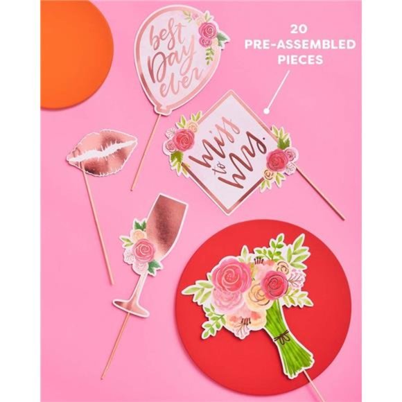 Fetti Bridal Shower, Wedding Photo Booth Props - 20 Pieces, pre-Assembled - Picture 4 of 6